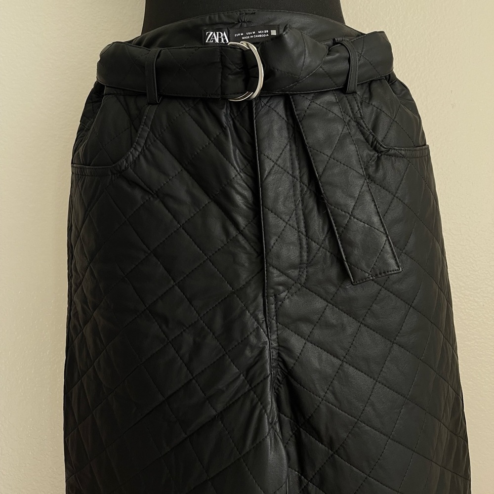 Zara Faux Leather Black Quilted Pants